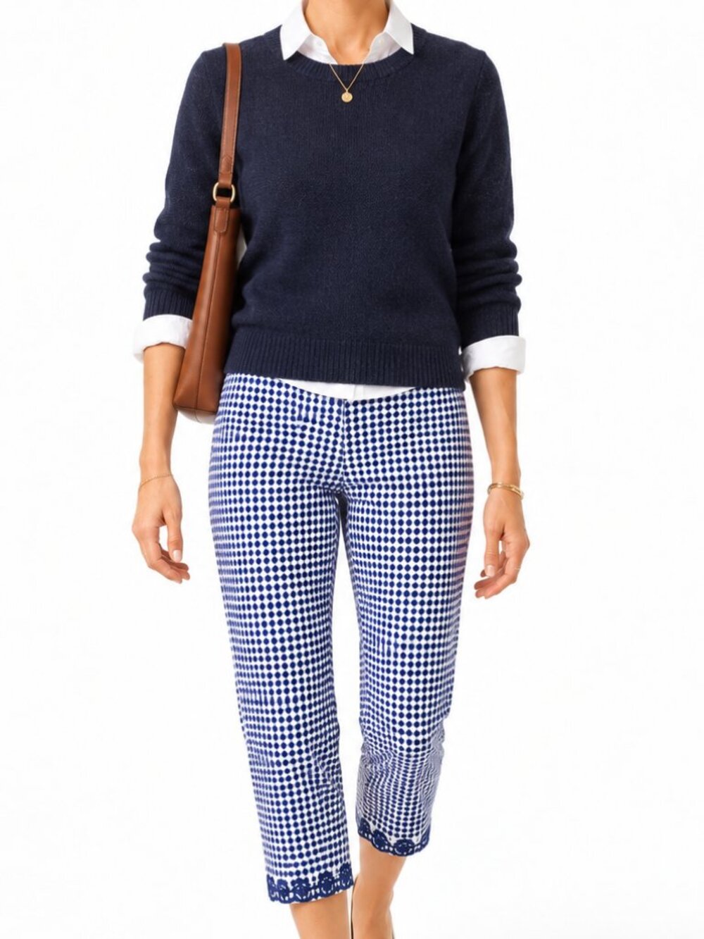 Talbots Blue White Gingham Pants | Eyelet Lace Hem Grandmillennial Prep [sz 6p]